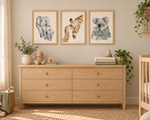 Illustration jungle koala, éléphant et girafe pour chambre bébé et enfant