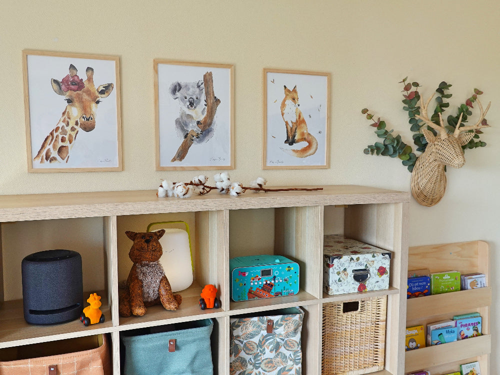 Poster aquarelle animaux  de la foret  et de la junglechambre de bébé et d'enfant 