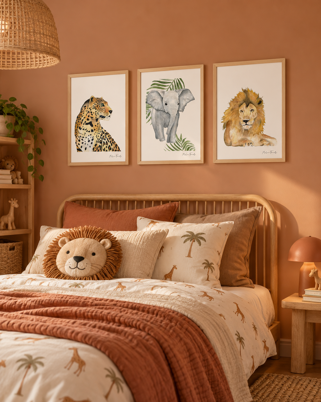 Affiches aquarelle lion, elephant, léopard sur le thème de la savane pour décoration chambre enfant 