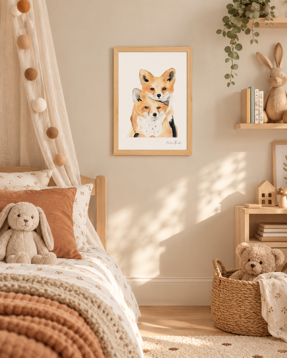 Poster renard aquarelle enfant pour chambre bébé sur le thème de la forêt 