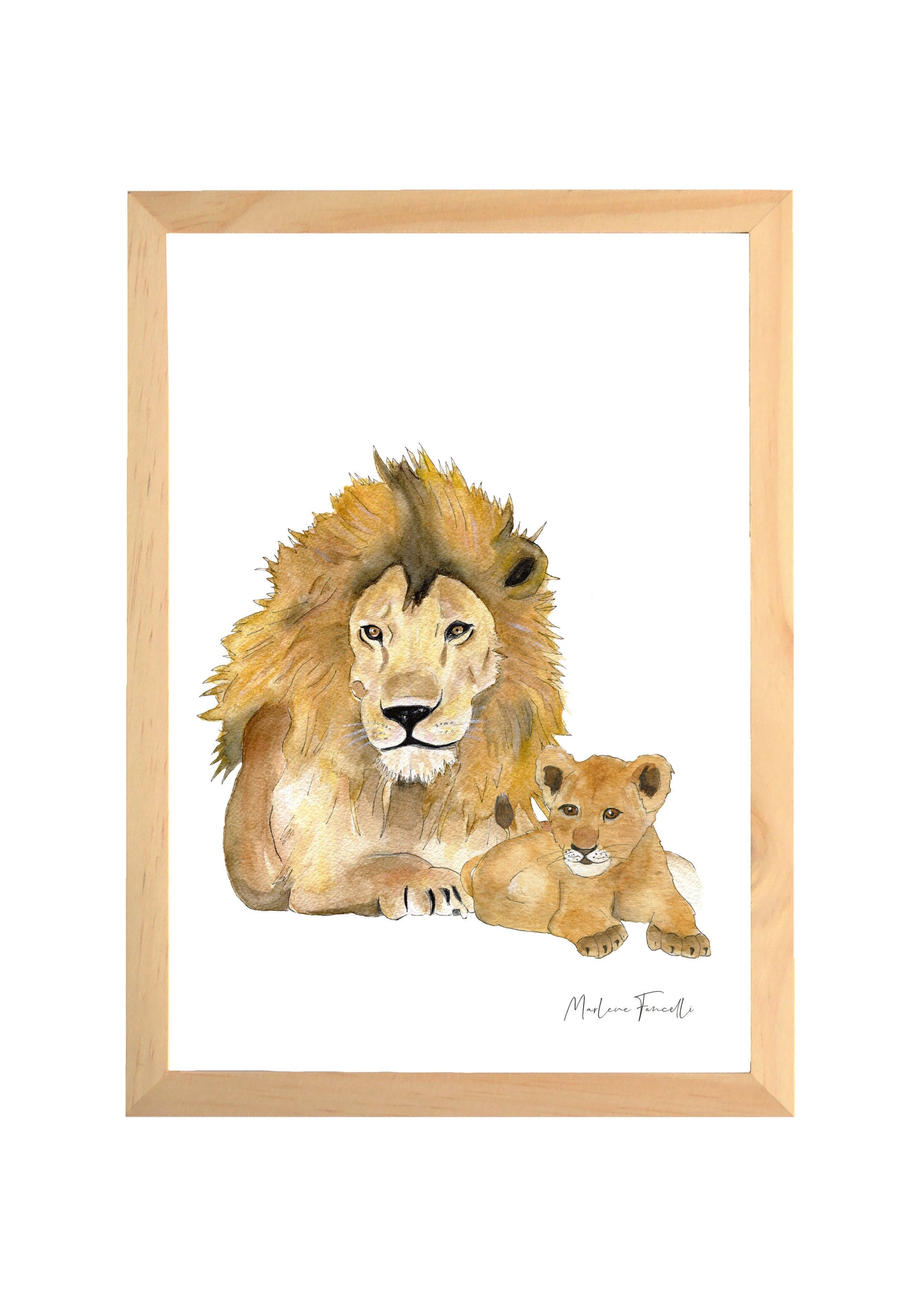 Poster lion et lionceau pour décoration chambre bébé et enfant sur le thème de la savane et jungle