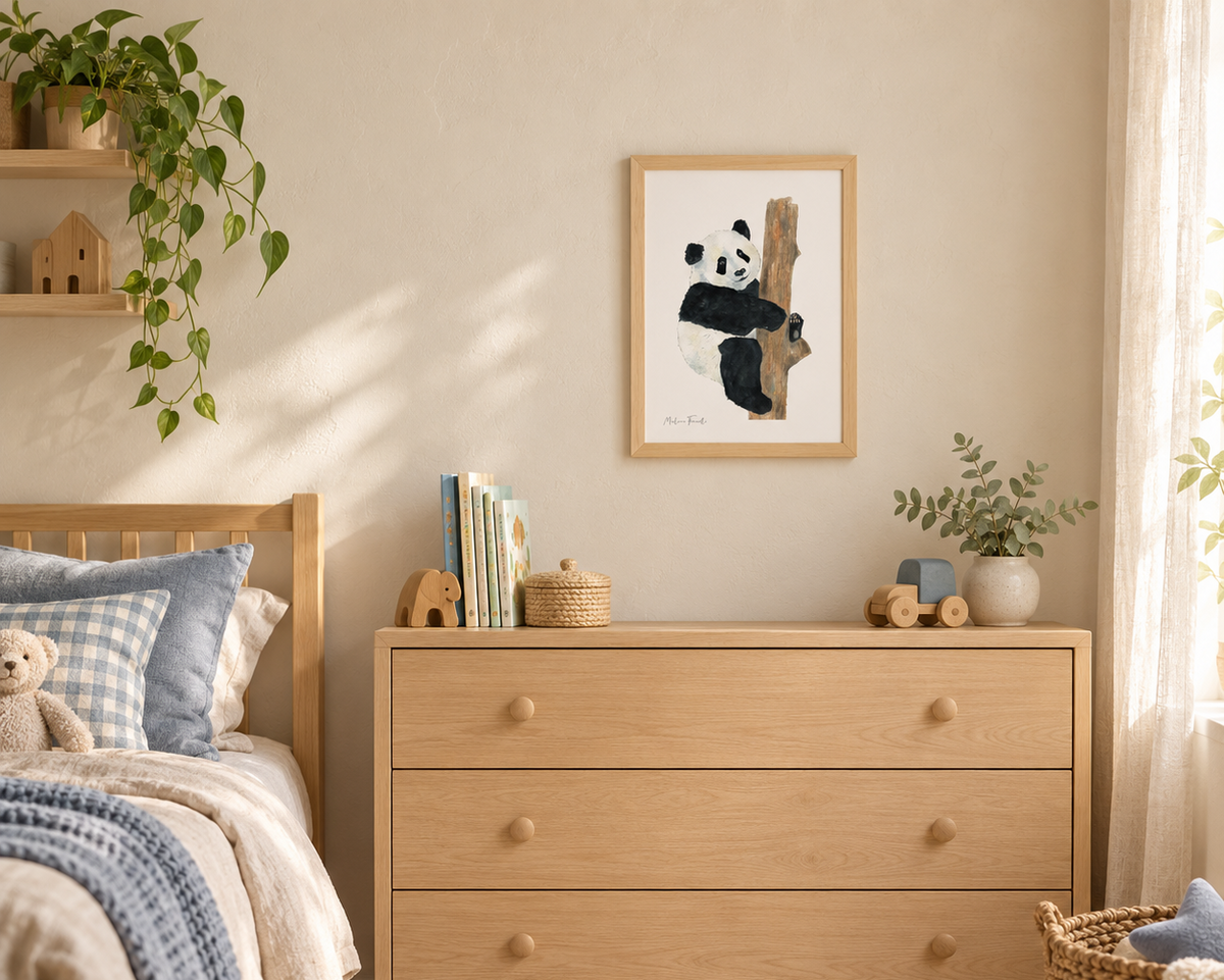 Poster aquarelle panda pour décoration chambre bébé et enfant