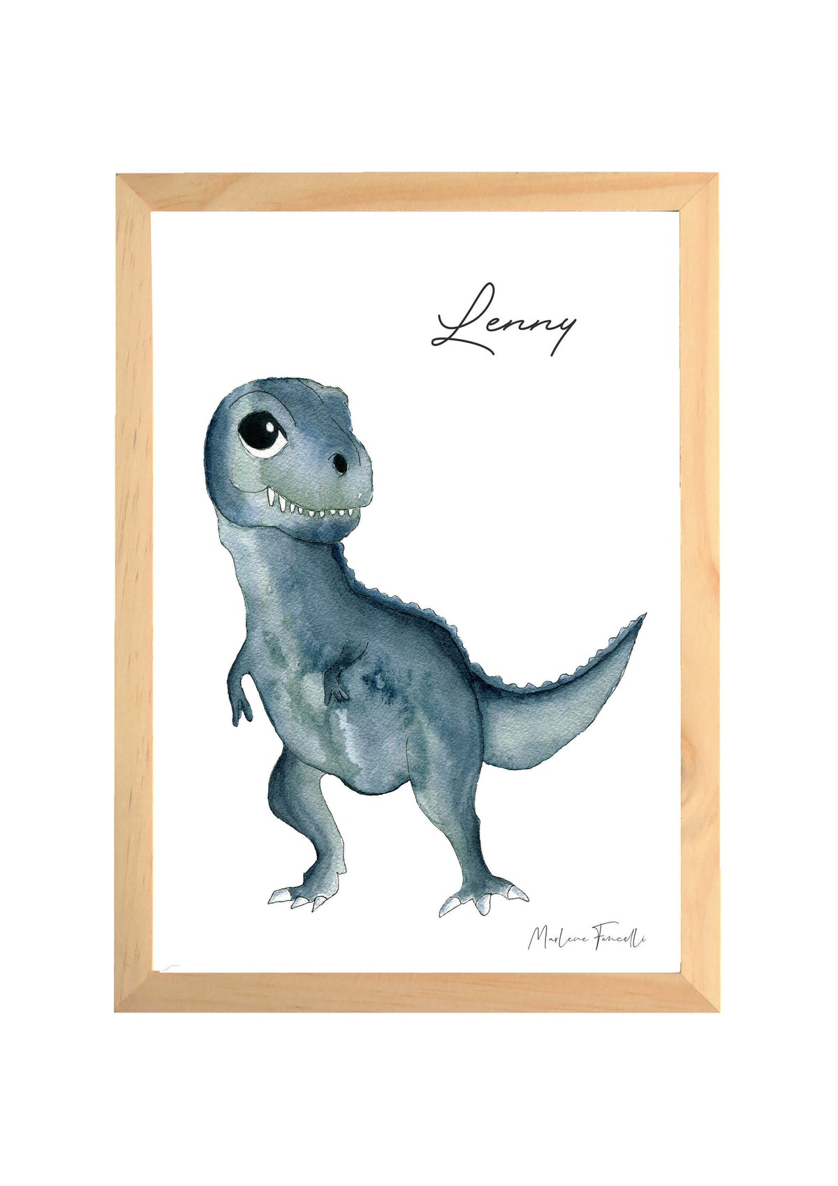 Cadre affiche aquarelle T-rex dinosaure à personnaliser avec prénom pour décoration chambre enfant