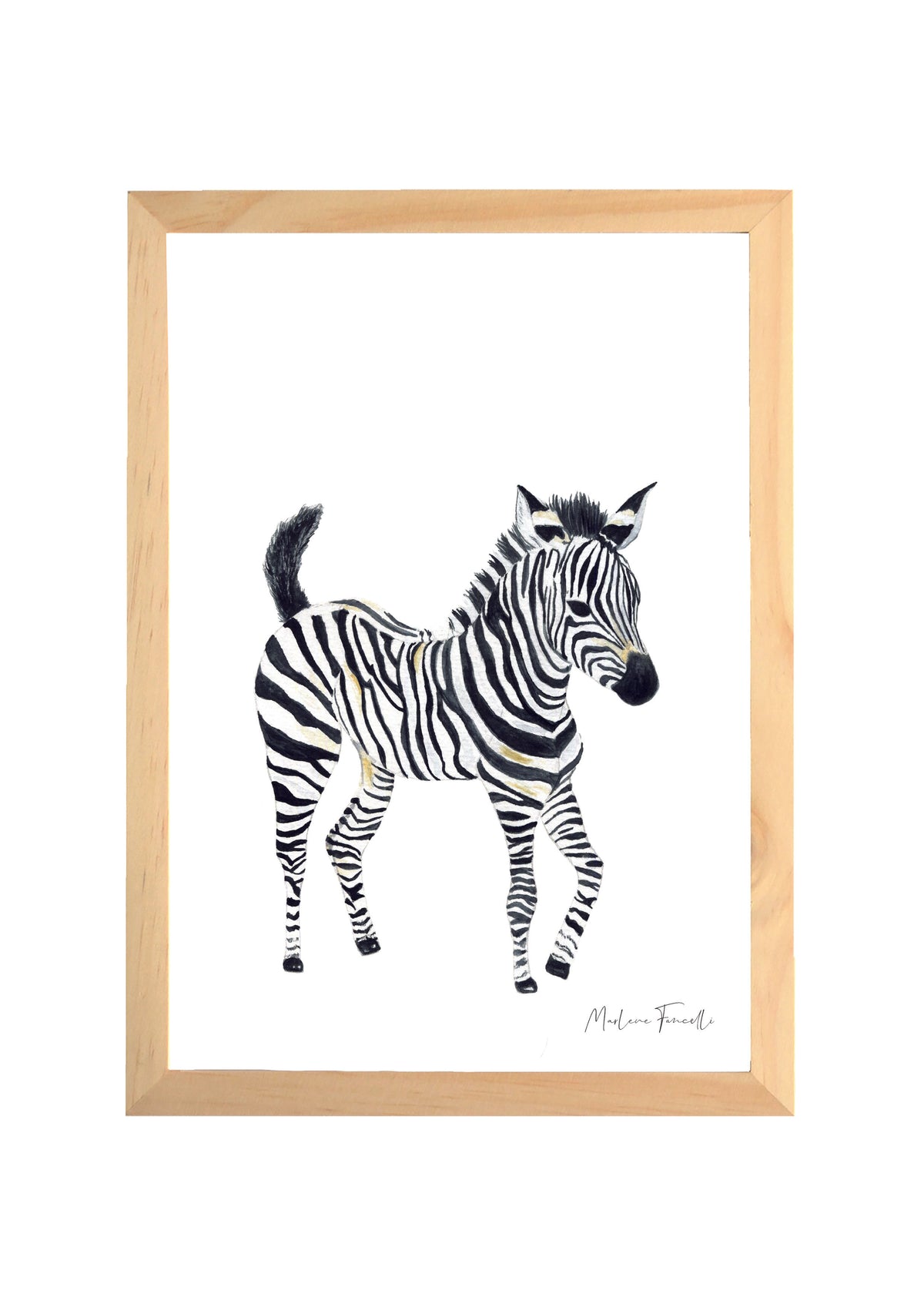 Cadre illustration aquarelle enfant d’un bébé zèbre idéal pour décorer une chambre d’enfant sur le thème de la savane