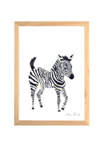 Cadre illustration aquarelle enfant d’un bébé zèbre idéal pour décorer une chambre d’enfant sur le thème de la savane
