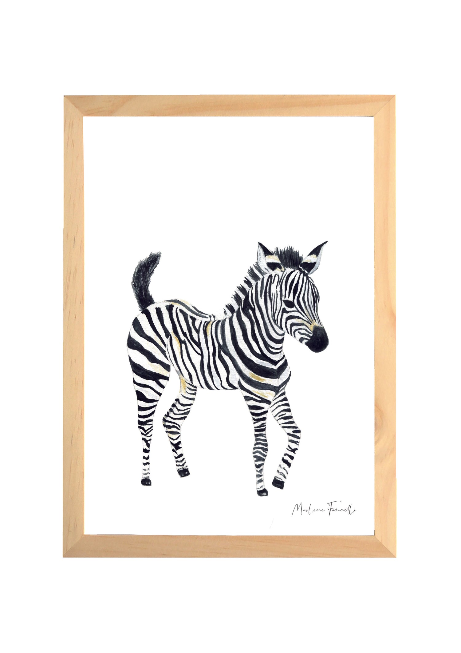 Cadre illustration aquarelle enfant d’un bébé zèbre idéal pour décorer une chambre d’enfant sur le thème de la savane