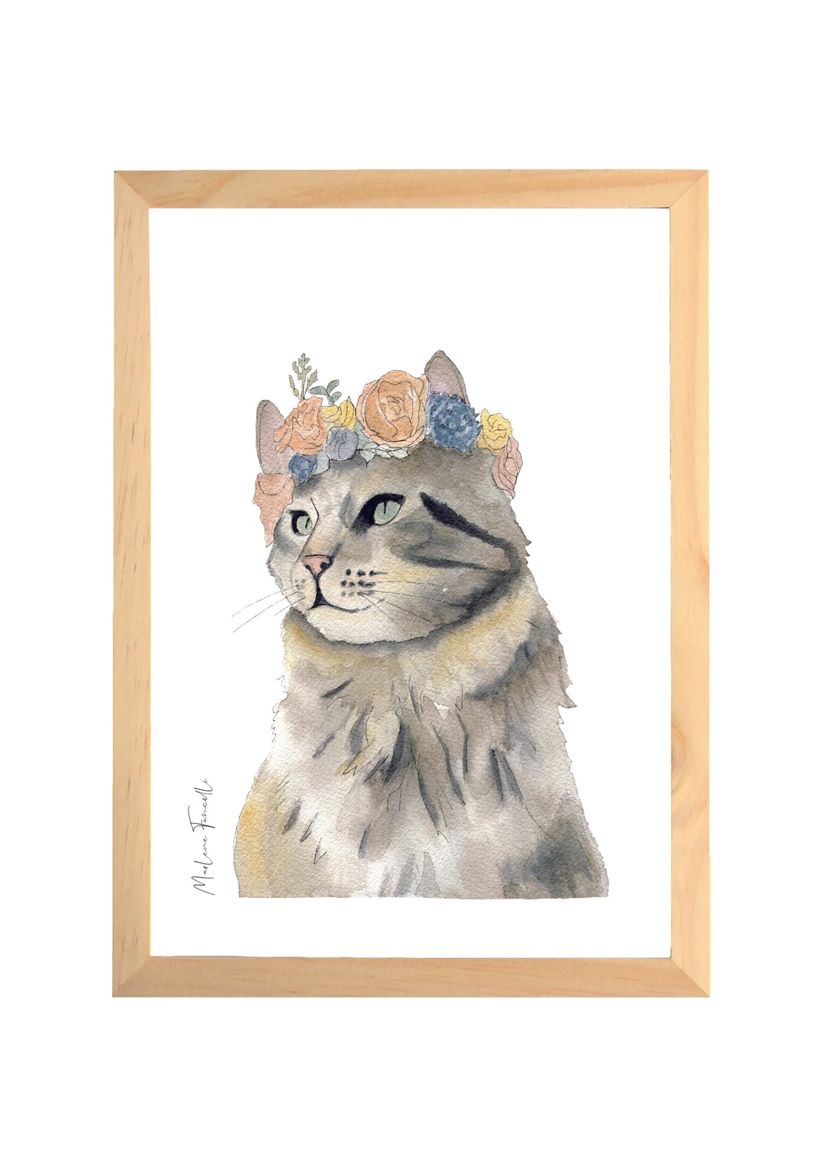 Illustration aquarelle Chat avec fleurs