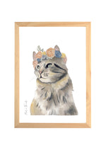 Illustration aquarelle Chat avec fleurs