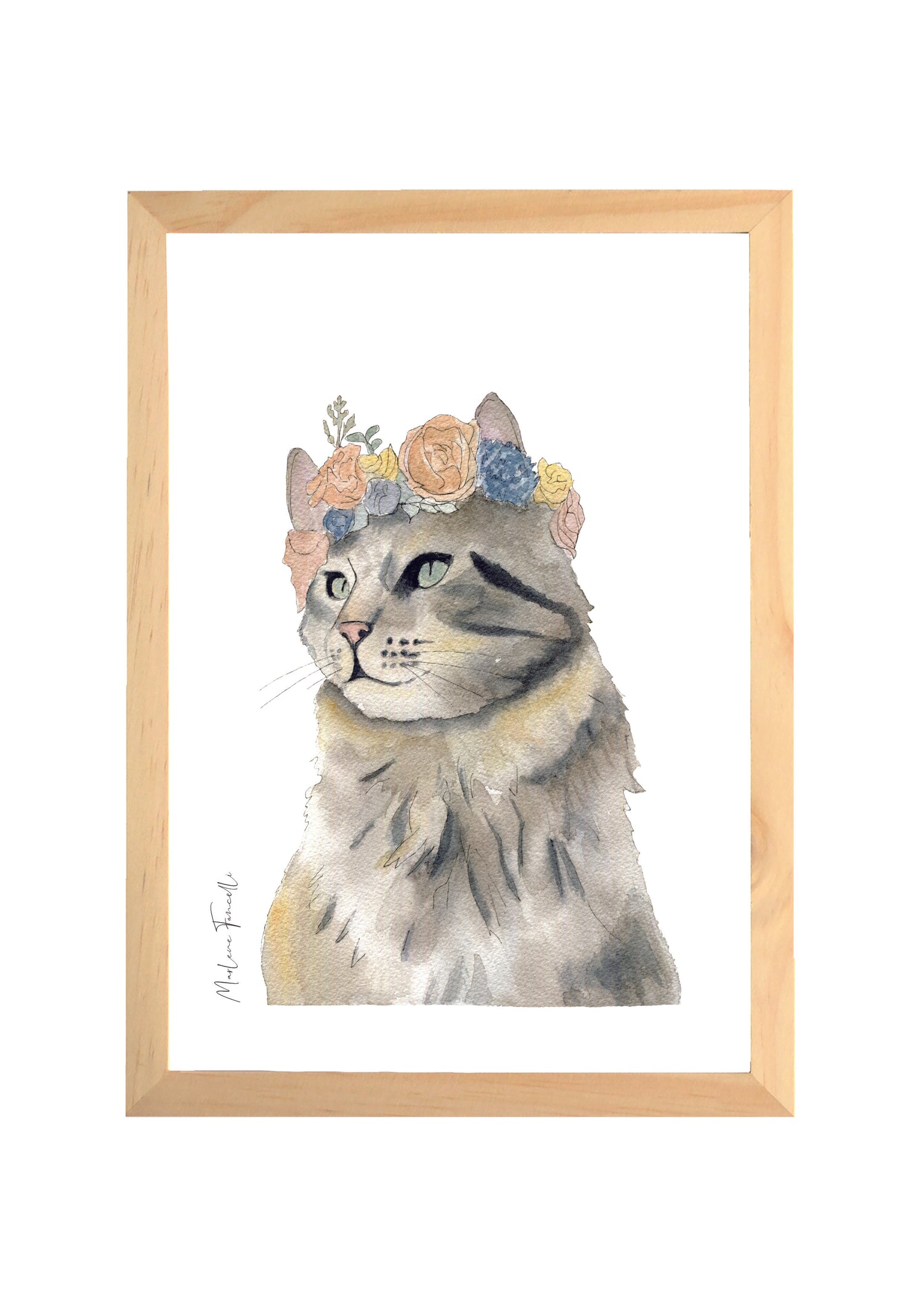 Illustration aquarelle Chat avec fleurs