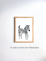 Cadre illustration aquarelle enfant d’un bébé zèbre idéal pour décorer une chambre d’enfant sur le thème de la savane