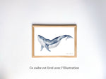 Cadre illustration aquarelle enfant d’une baleine idéal pour décorer une chambre d’enfant sur le thème de l’océan 