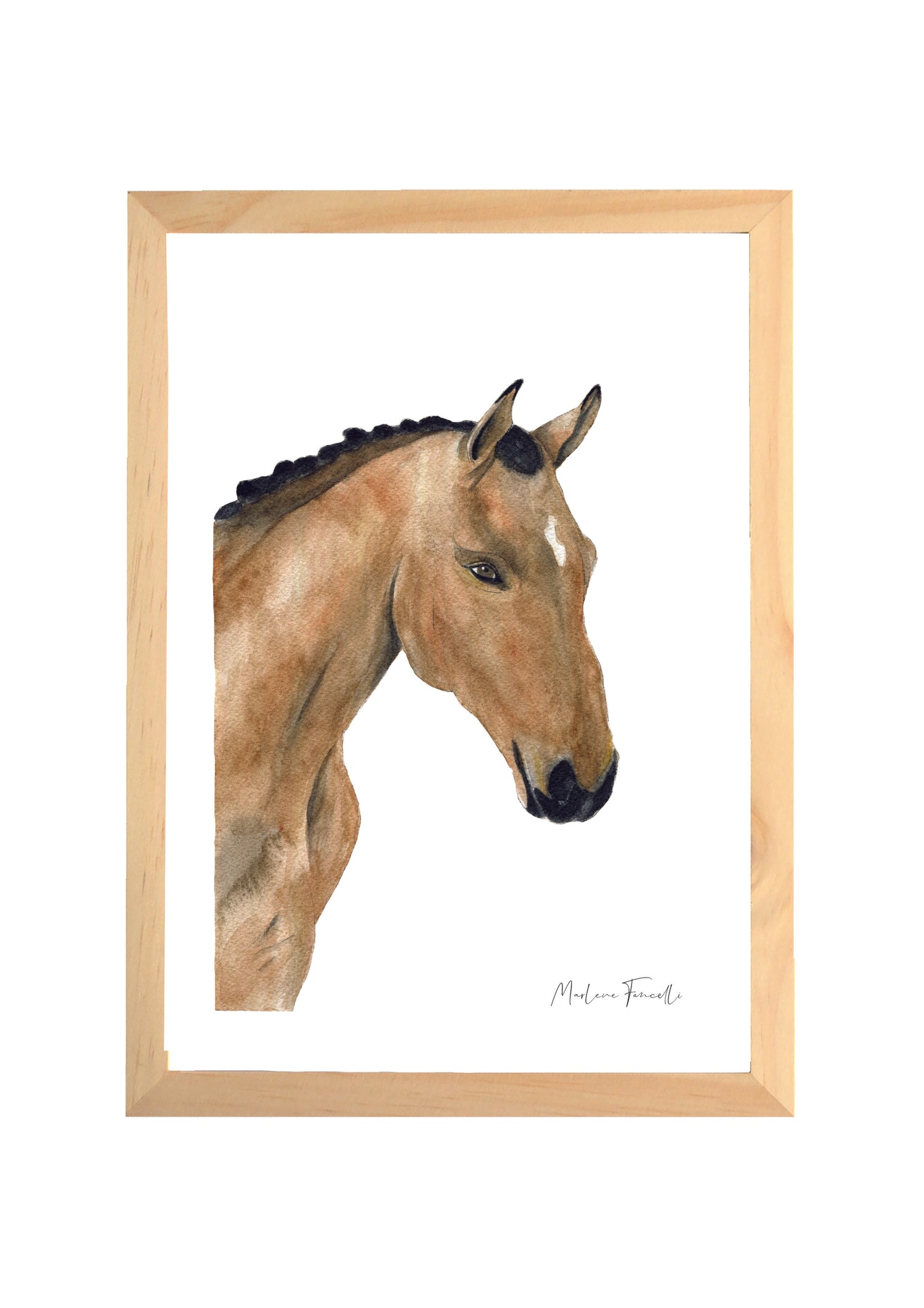 Cadre avec affiche aquarelle Cheval Loris pour décorer chambre enfant