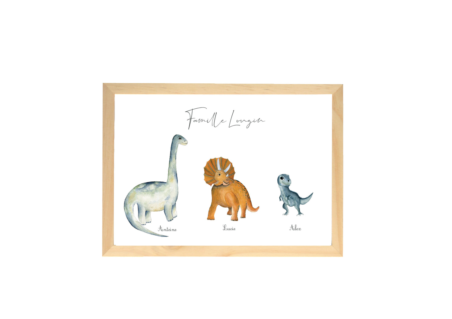Cadre Famille dinosaures aquarelle personnalisée