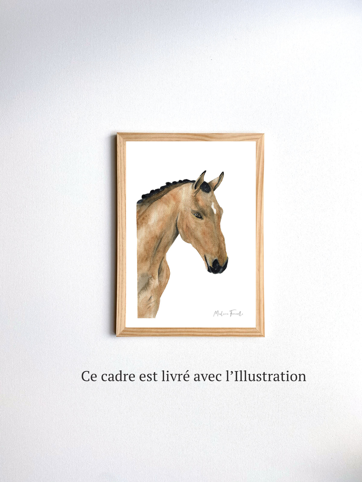 Cadre illustration aquarelle enfant d’un cheval idéal pour décorer une chambre d’enfant ou pour un fan d’équitation 