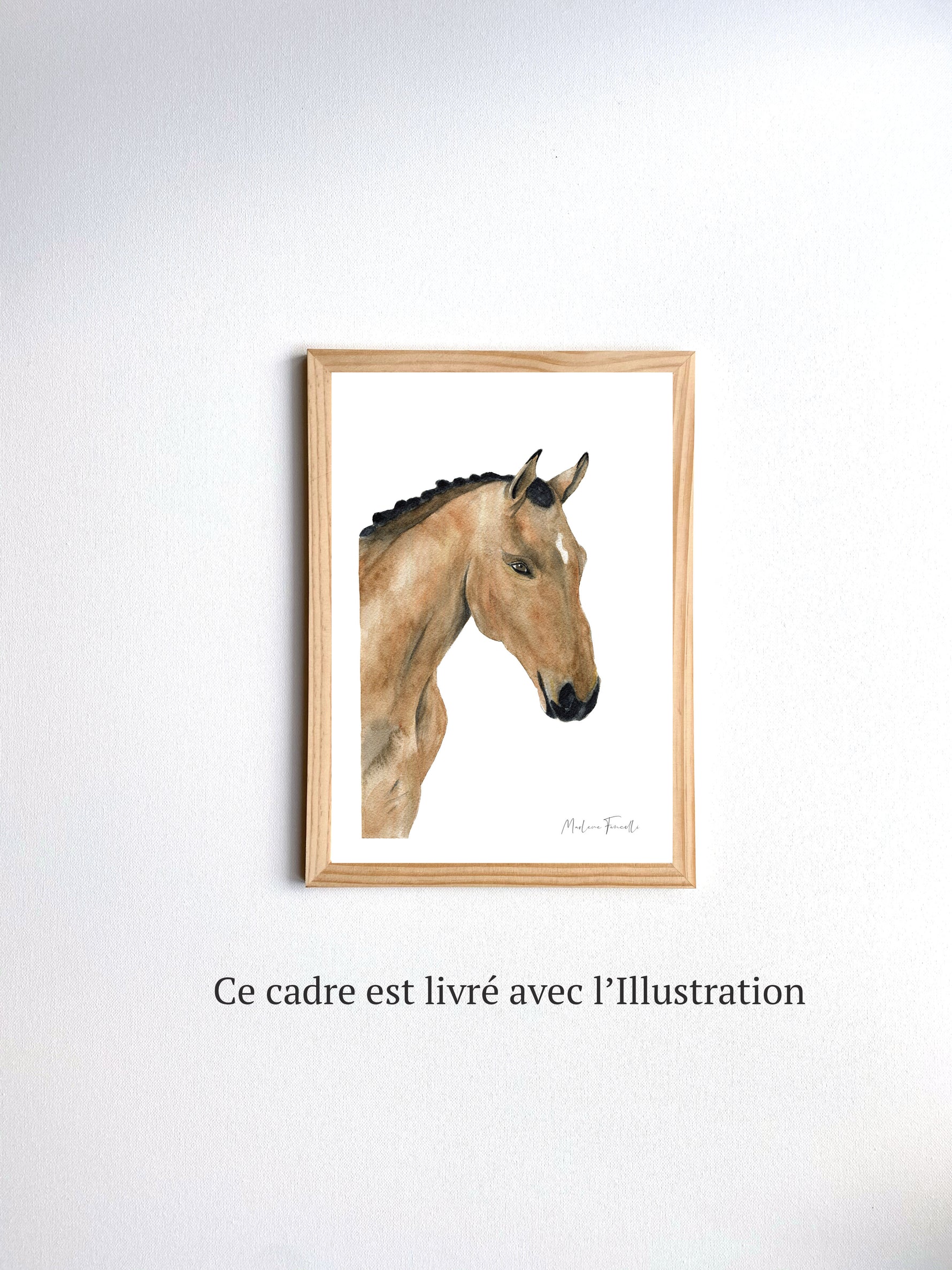 Cadre illustration aquarelle enfant d’un cheval idéal pour décorer une chambre d’enfant ou pour un fan d’équitation 