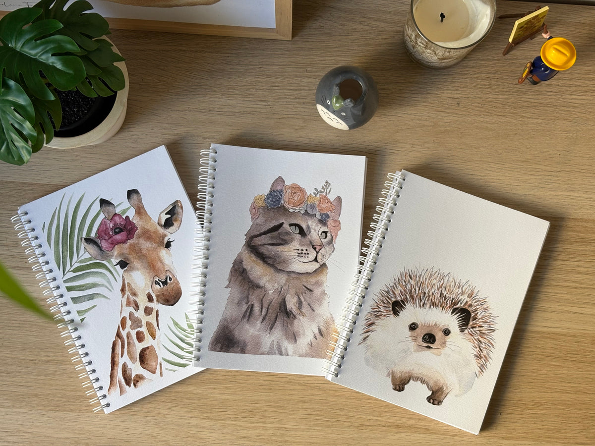 carnet de dessin et d'écriture animaux aquarelle 