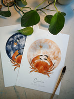 Illustration signe astrologique Cancer à l'aquarelle, décoration murale