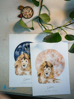 Illustration signe astrologique Lion à l'aquarelle, décoration murale
