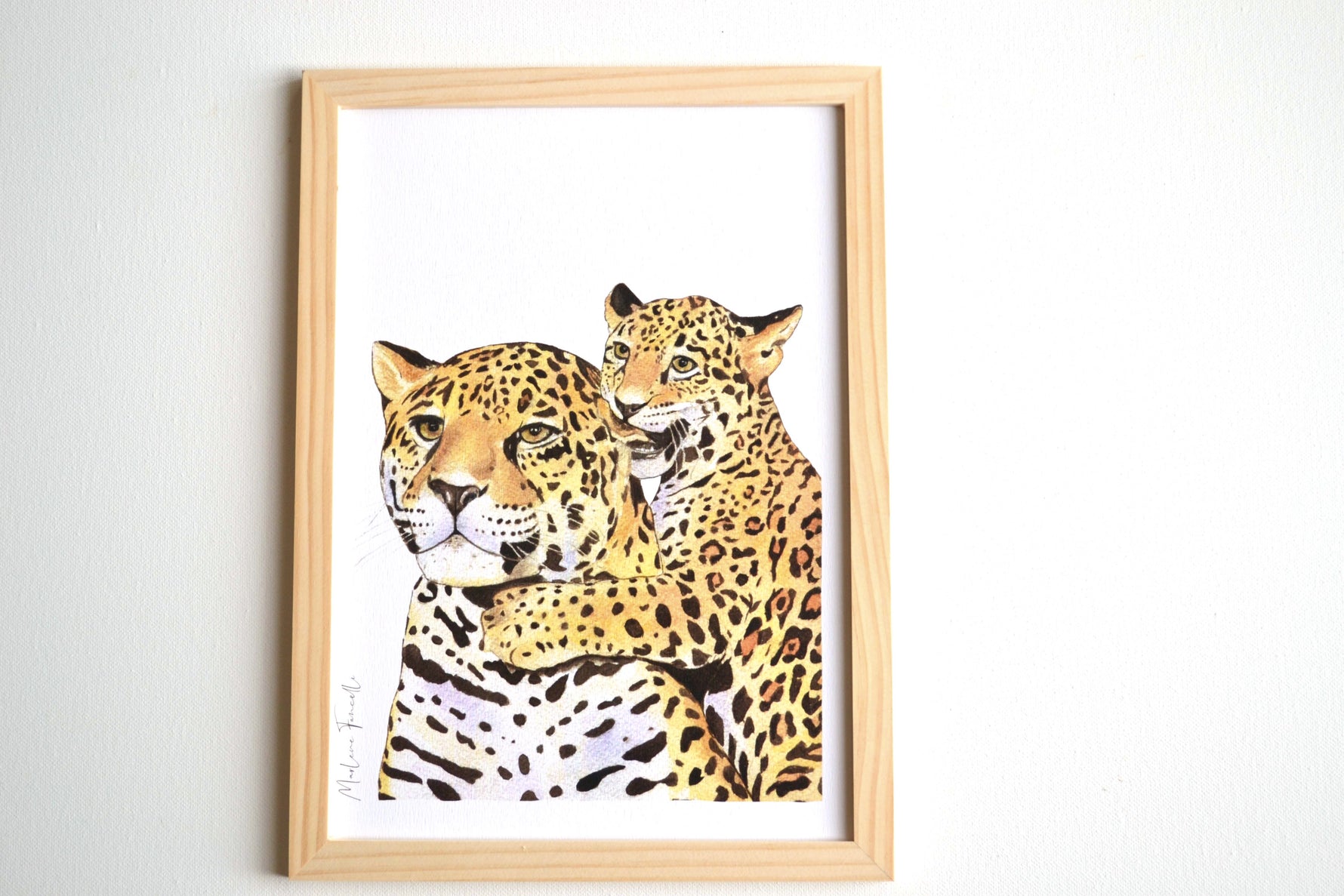Cadre affiche aquarelle Famille Léopard pour décorer chambre enfant sur le thème de la savane