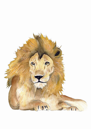 Cadre affiche aquarelle Lion Léo pour décorer une chambre d'enfant sur le thème de la savane