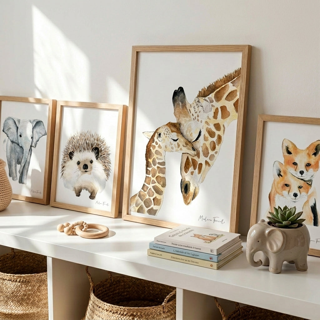 Affiche animaux de la jungle, savane, forêt pour une décoration chambre bébé