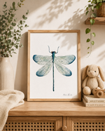 Cadre avec affiche aquarelle Libellule insecte 