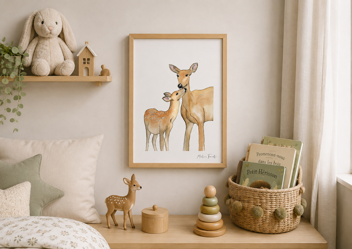 Poster famille biche pour décoration chambre enfant
