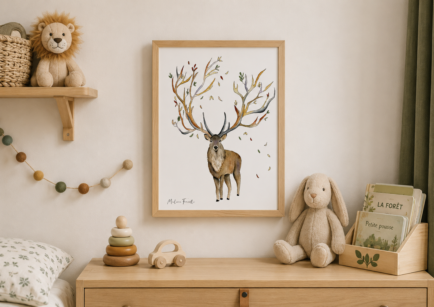 Affiche aquarelle d'un cerf pour décoration chambre enfant et bébé