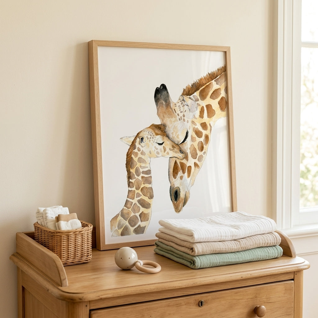 Affiche girafe à l'aquarelle pleine de douceur pour décoration chambre enfant 