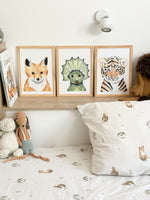 Poster dinosaure, renard, tigre à l'aquarelle pour décoration chambre bébé et enfant 