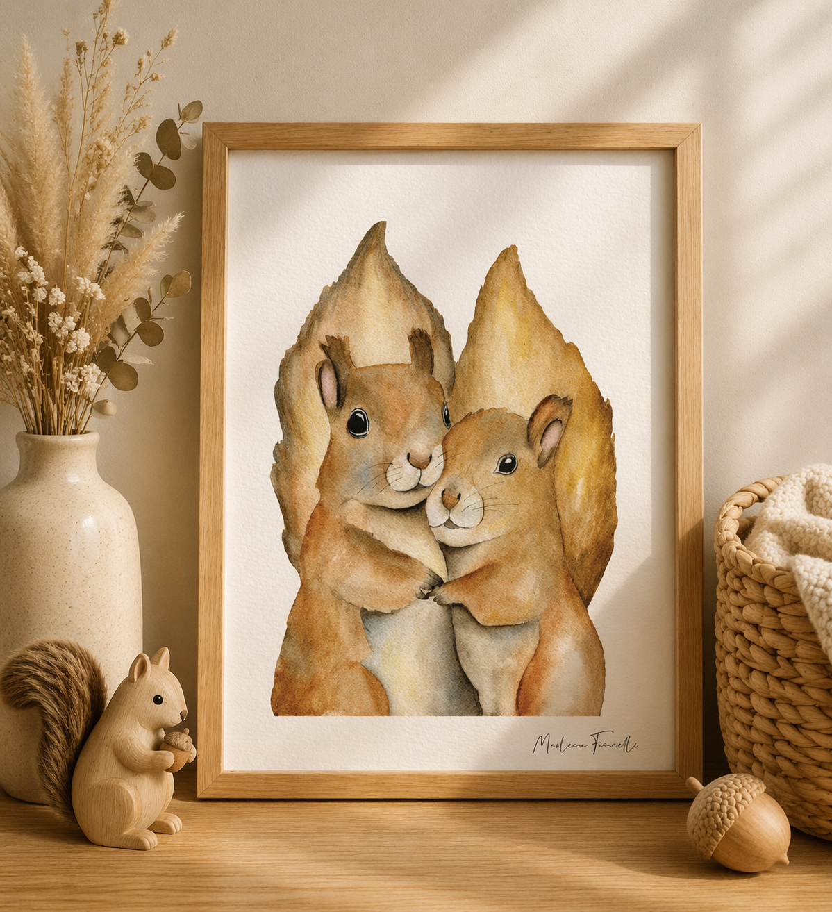 Affiche ecureuil aquarelle pour décoration chambre bébé