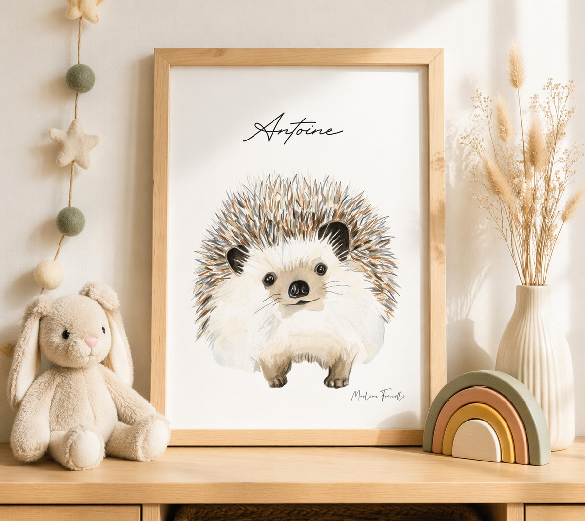 Poster aquarelle hérisson animaux de la foret pour une décoration chambre bébé et enfant