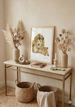 Affiche lion et lionceau à l'aquarelle pour une décoration chambre bébé