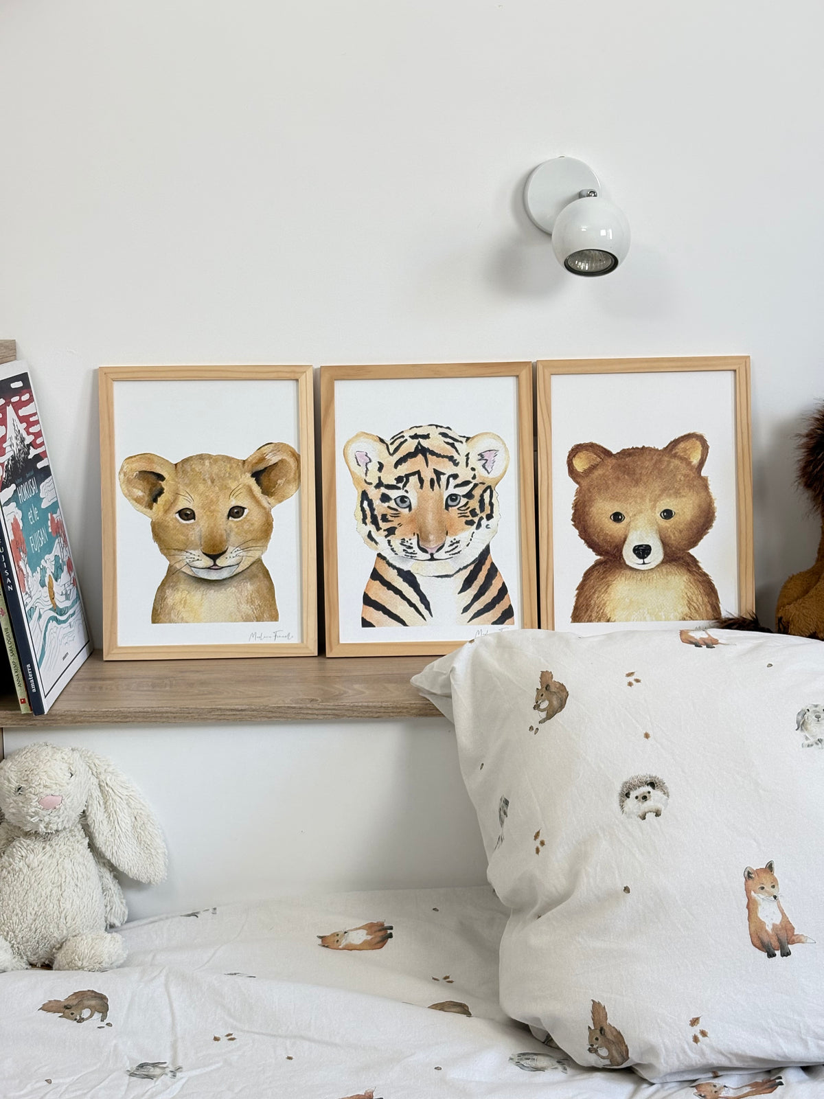 Poster animaux aquarelle lionceau,tigre, ourson pour décorer chambre enfant