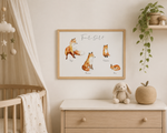 Affiche aquarelle renard  Prénom personnalisé pour chambre enfant et bébé 