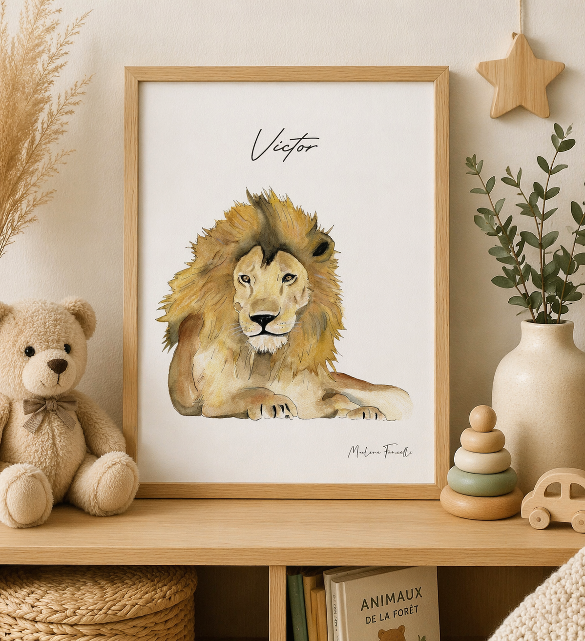 Poster safari lion pour décoration chambre enfant à personnaliser