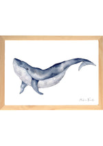 Cadre illustration aquarelle enfant d’une baleine idéal pour décorer une chambre d’enfant sur le thème de l’océan 