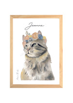 Illustration aquarelle Chat avec fleurs pour décorer chambre enfant