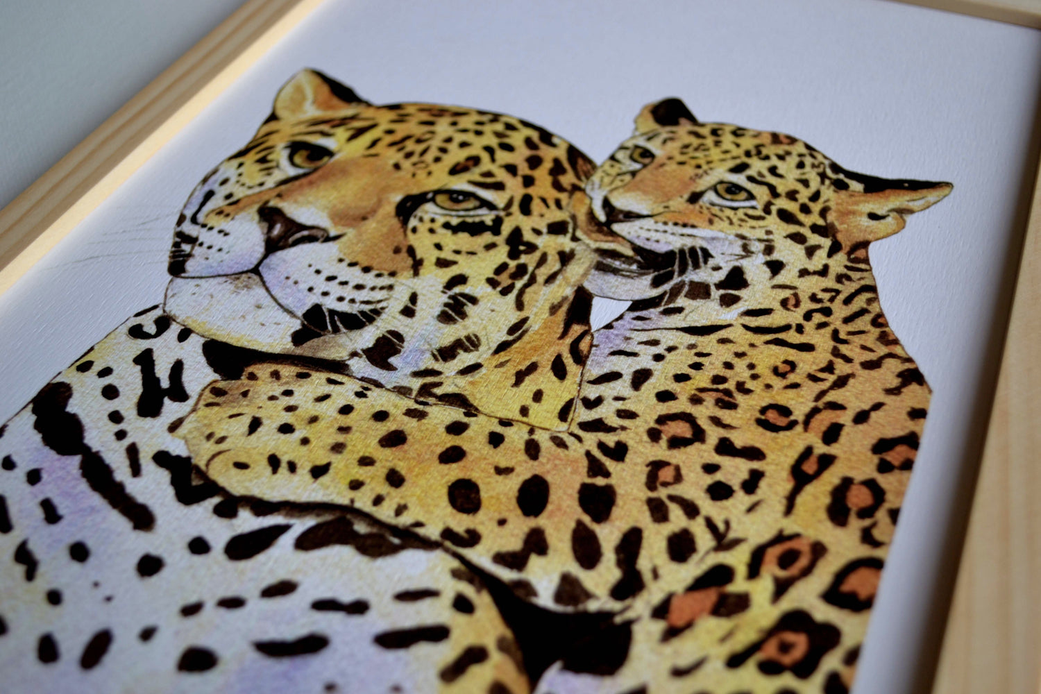 Cadre affiche aquarelle Famille Léopard pour décorer chambre enfant sur le thème de la savane