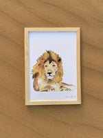 Cadre affiche aquarelle Lion Léo pour décorer une chambre d'enfant sur le thème de la savane