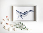 Cadre illustration aquarelle enfant d’une baleine idéal pour décorer une chambre d’enfant sur le thème de l’océan 