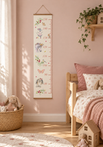 toise chambre fille rose avec licorne, lapin, danseuse