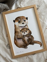 Cadre avec affiche aquarelle Famille Loutre image 1