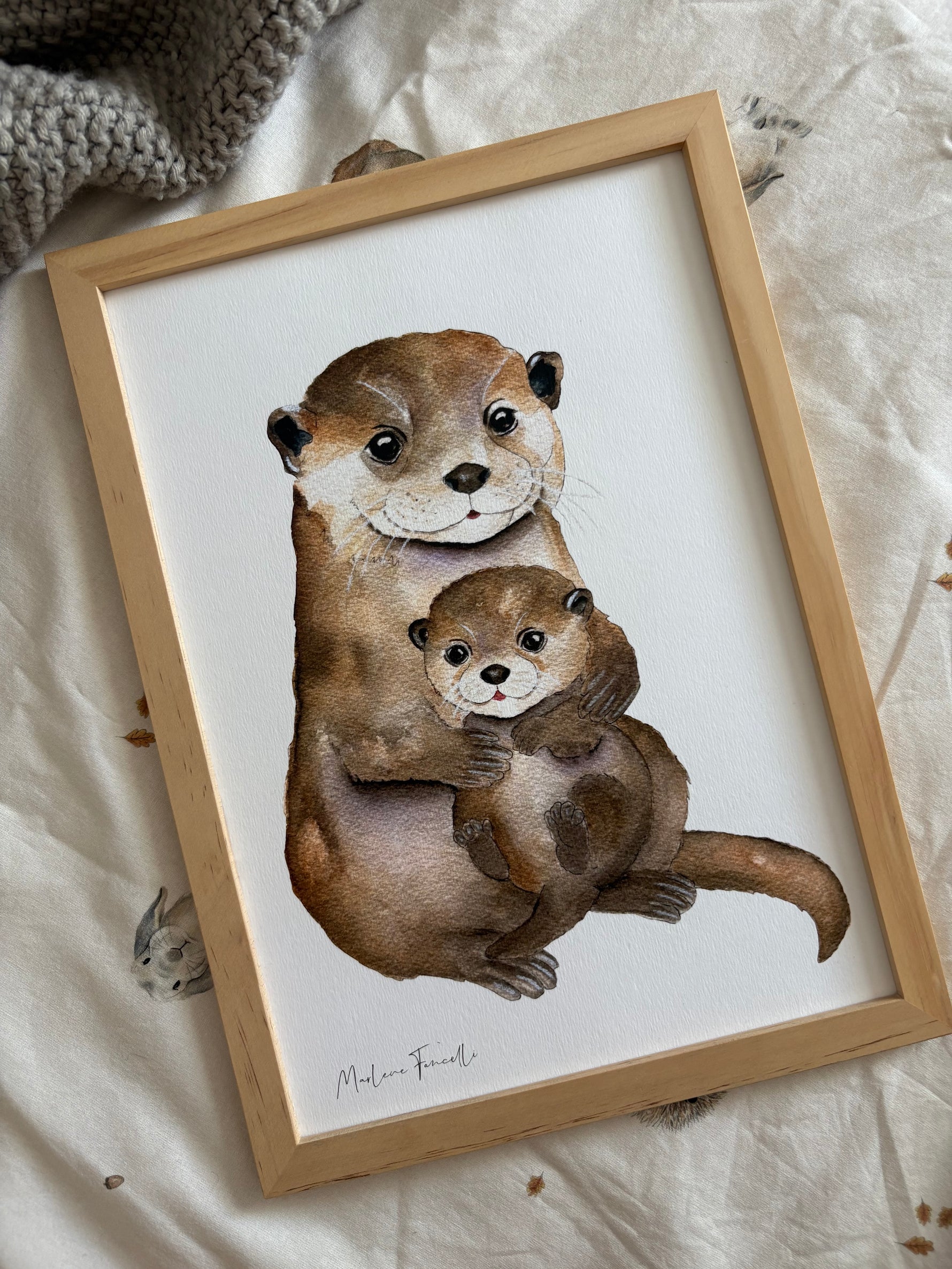 Cadre avec affiche aquarelle Famille Loutre image 1