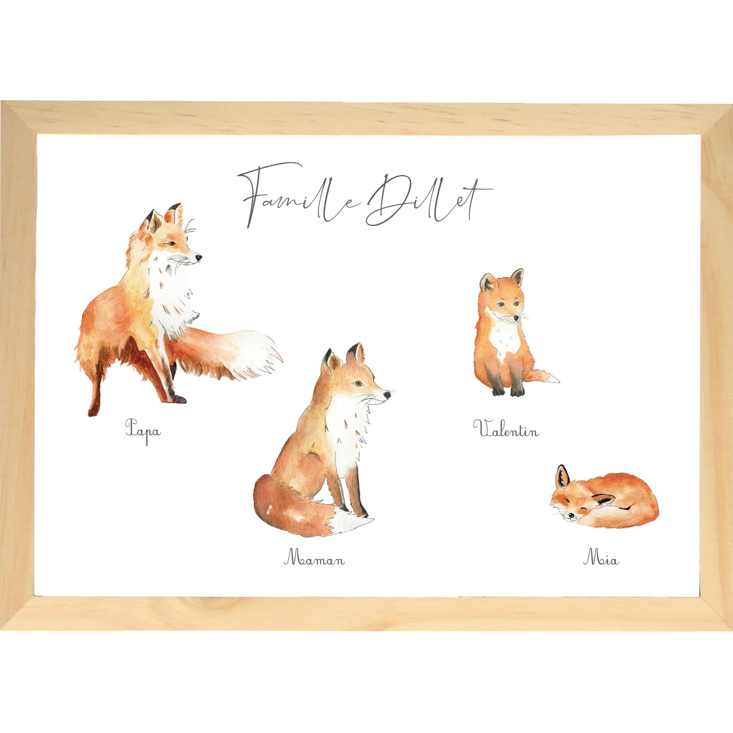 Cadre Famille renard aquarelle personnalisée image 1