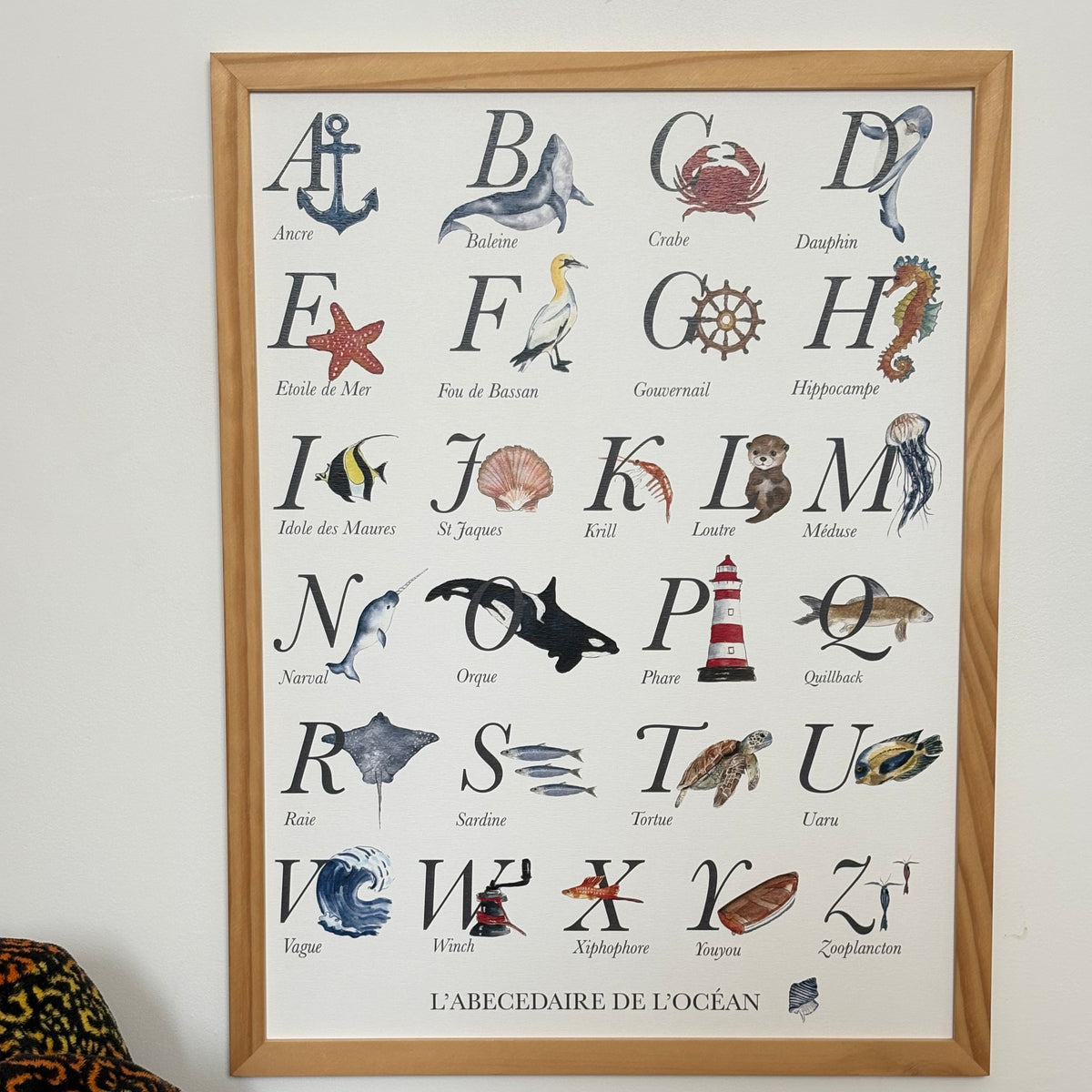 Illustration aquarelle alphabet océan pour chambre bébé style marin doux et poétique