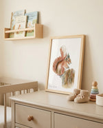 Poster aquarelle ecureuil pour decoration chambre bebe et enfant sur le theme de la nature, la foret