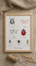Illustration éducative d'insectes peints à l'aquarelle pour chambre bébé et enfant