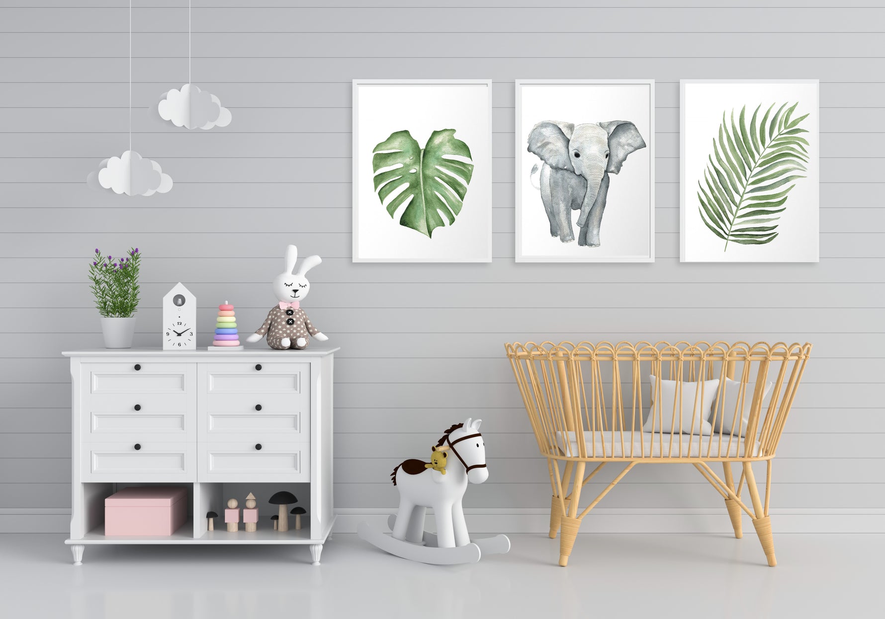 Affiche éléphant thème savane pour chambre bébé
