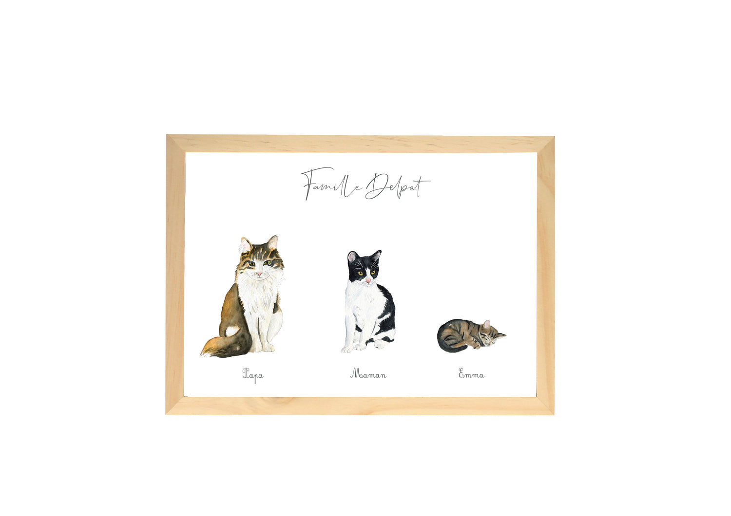 Affiche famille chat personnalisée à l’aquarelle